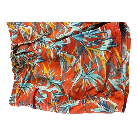 PATAGONIA Sz 34 Mens Orange AOP WAVEFARER BOARD SHORT 8" Swim Trunks - Picture 2 of 7